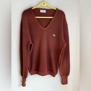 Vintage Men’s Lacoste Rich Brown V-Neck Sweater XL